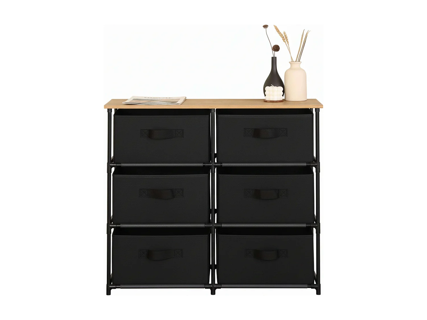 Mueble auxiliar 6 cajones dorm. recibidor roble cambrian negro 75.6x68x30 cm