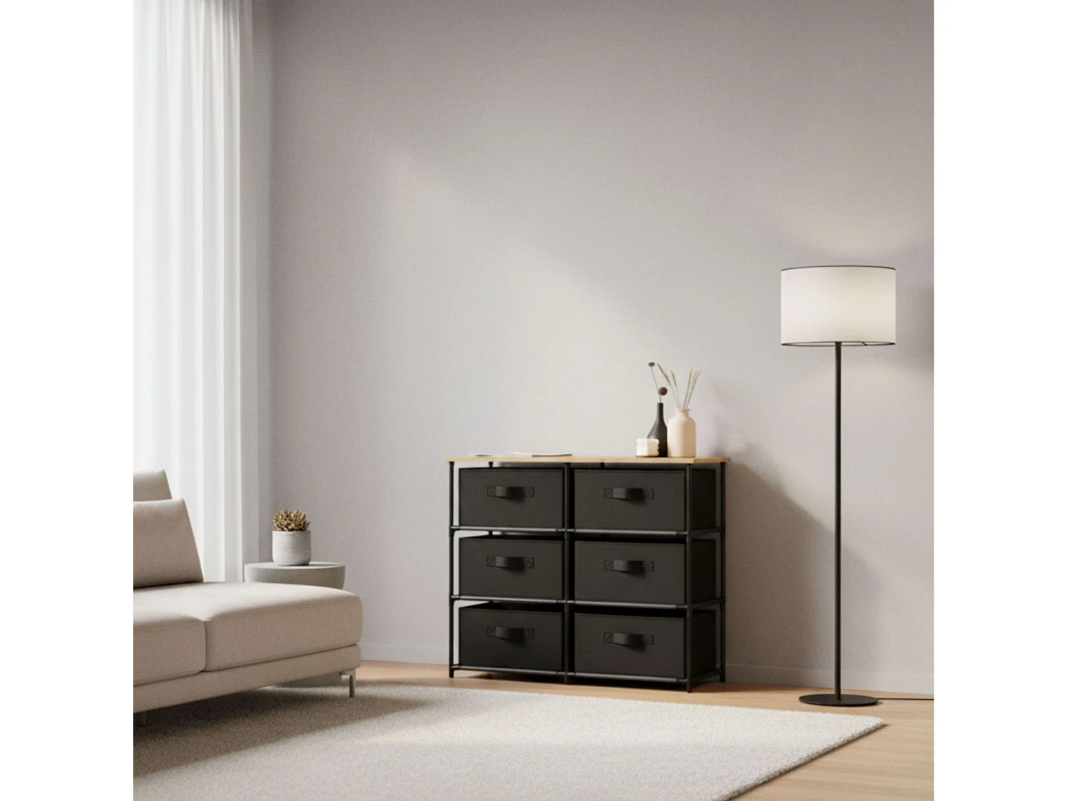 Mueble auxiliar 6 cajones dorm. recibidor roble cambrian negro 75.6x68x30 cm