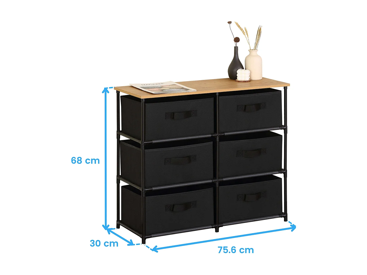Mueble auxiliar 6 cajones dorm. recibidor roble cambrian negro 75.6x68x30 cm