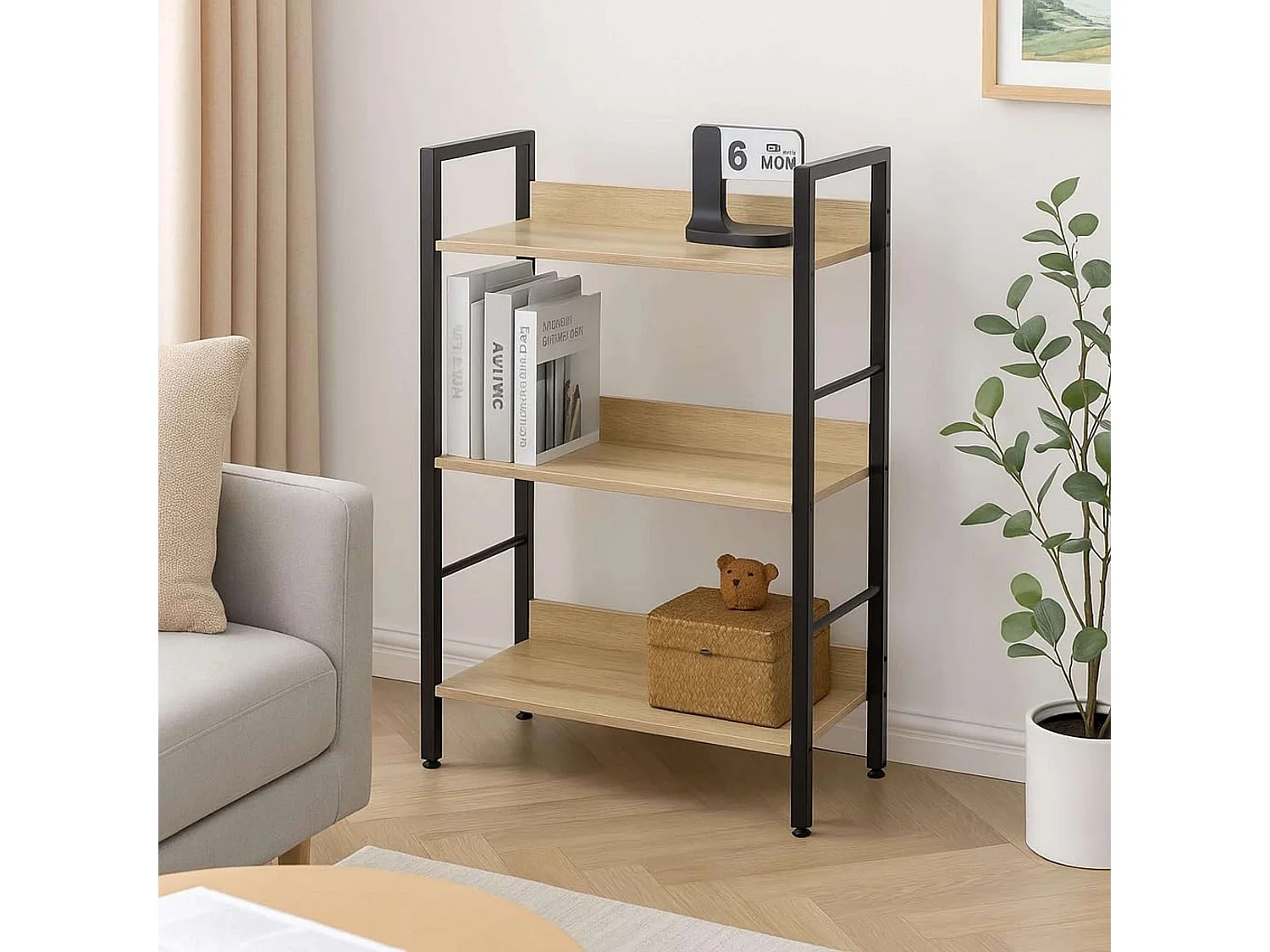 Estantería baja 3 estantes salón roble cambrian negro 60x93x28 cm