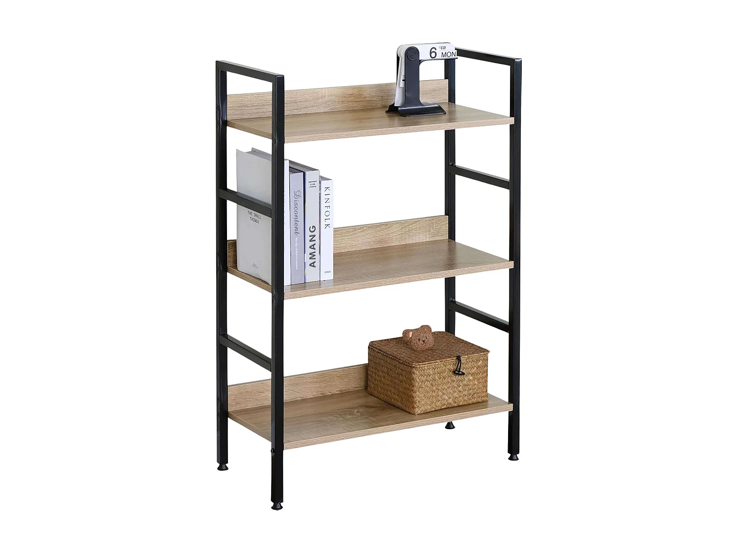 Estantería baja 3 estantes salón roble cambrian negro 60x93x28 cm