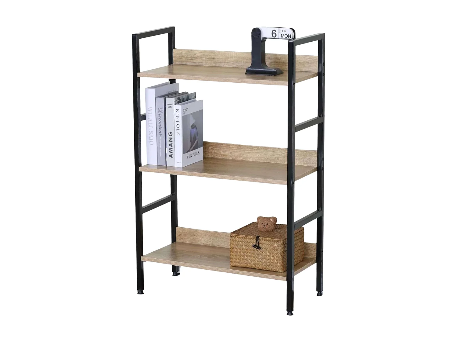Estantería baja 3 estantes salón roble cambrian negro 60x93x28 cm