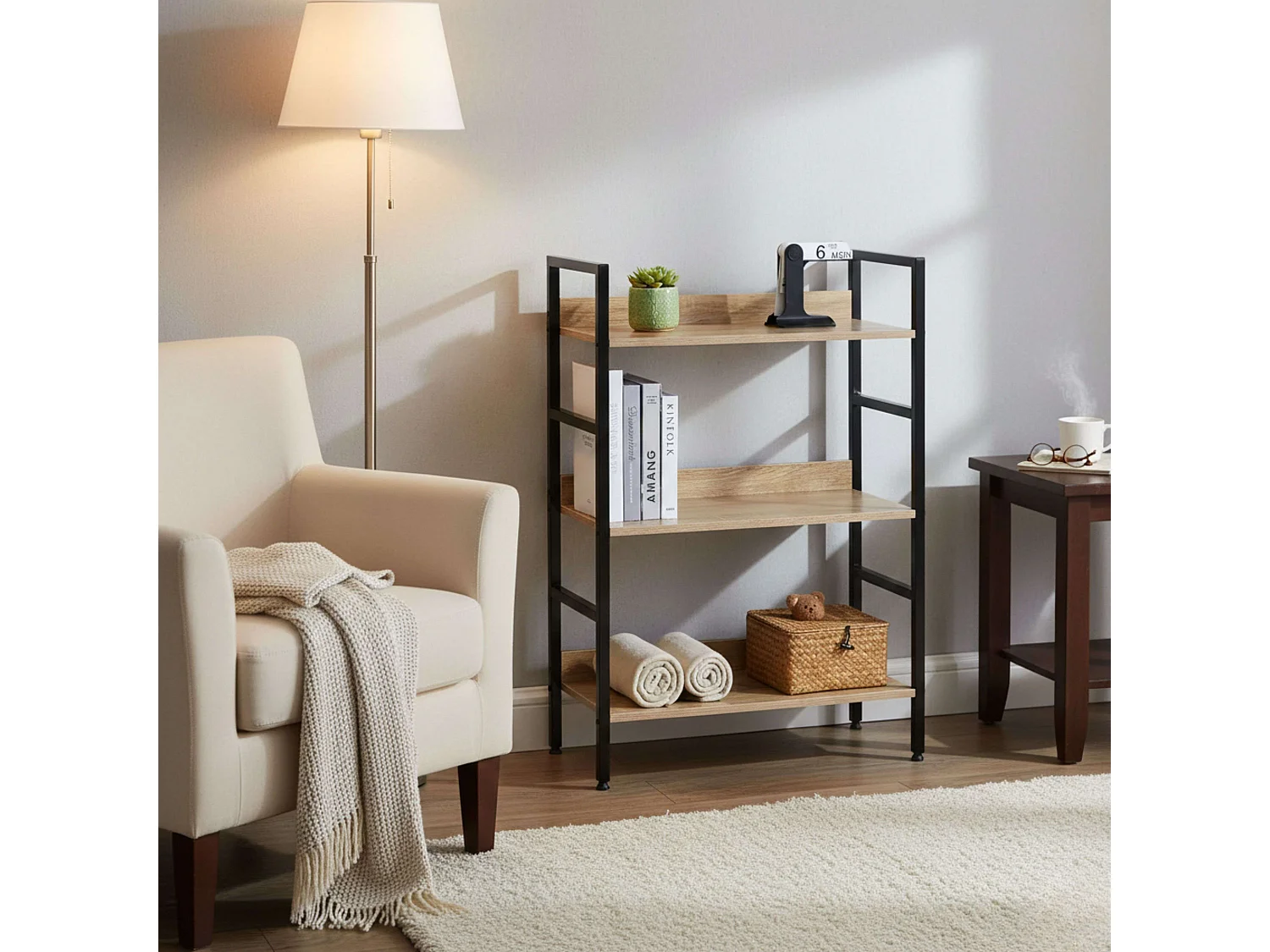 Estantería baja 3 estantes salón roble cambrian negro 60x93x28 cm