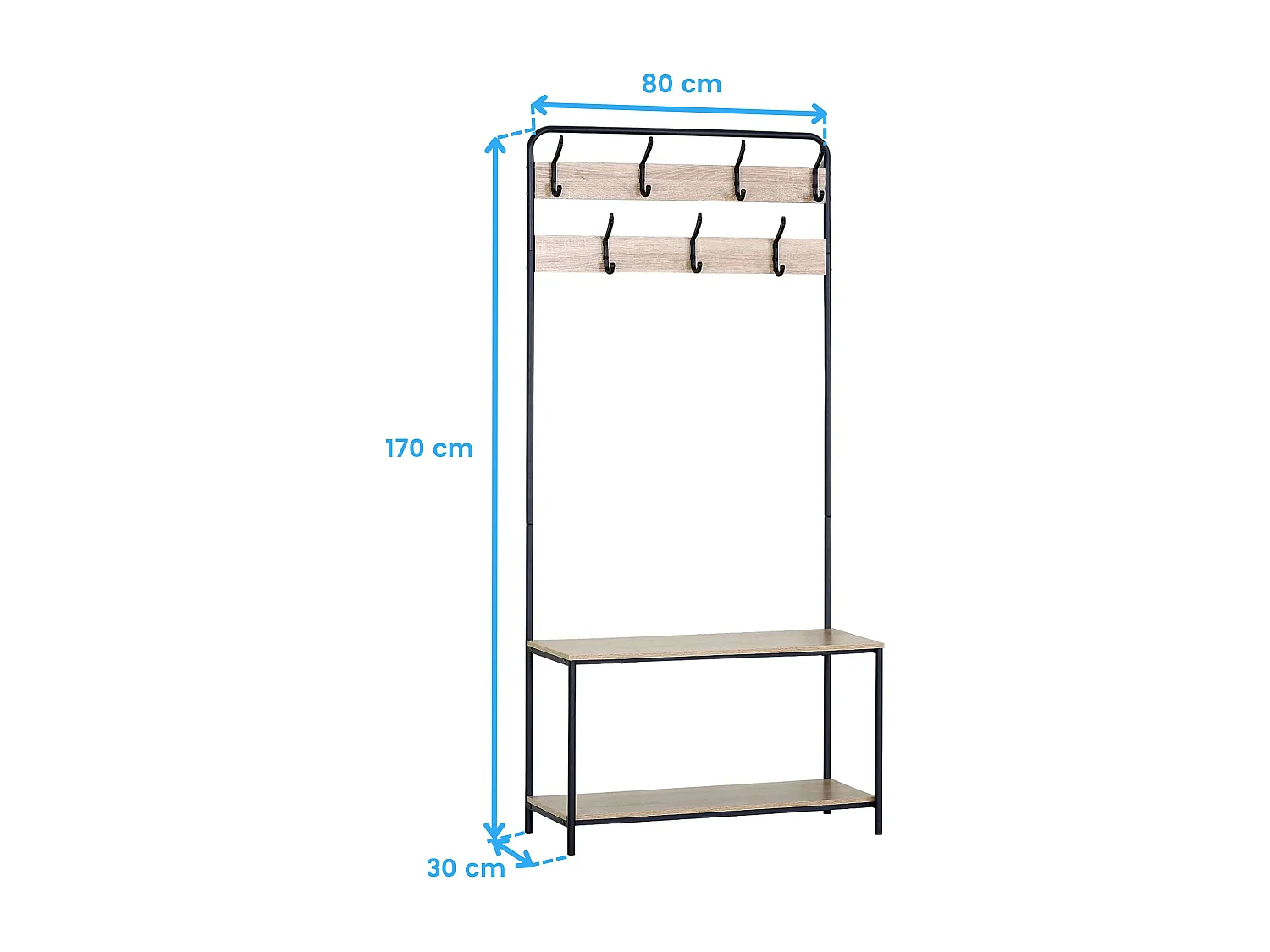 Perchero entrada 2 baldas 7 colgadores roble cambrian negro 80x170x30 cm
