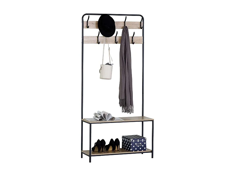 Perchero entrada 2 baldas 7 colgadores roble cambrian negro 80x170x30 cm