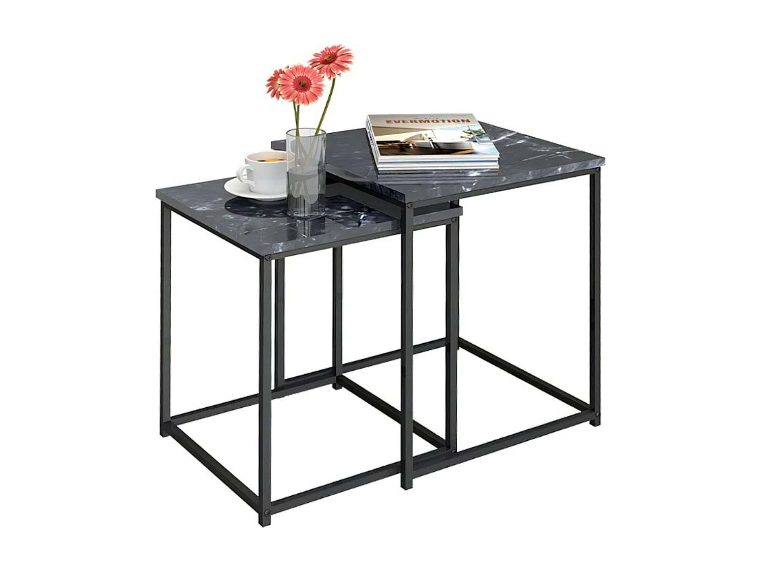 Mesas centro auxiliares 2 niveles negro y gris 40x50x40 cm y 35x45x35 cm