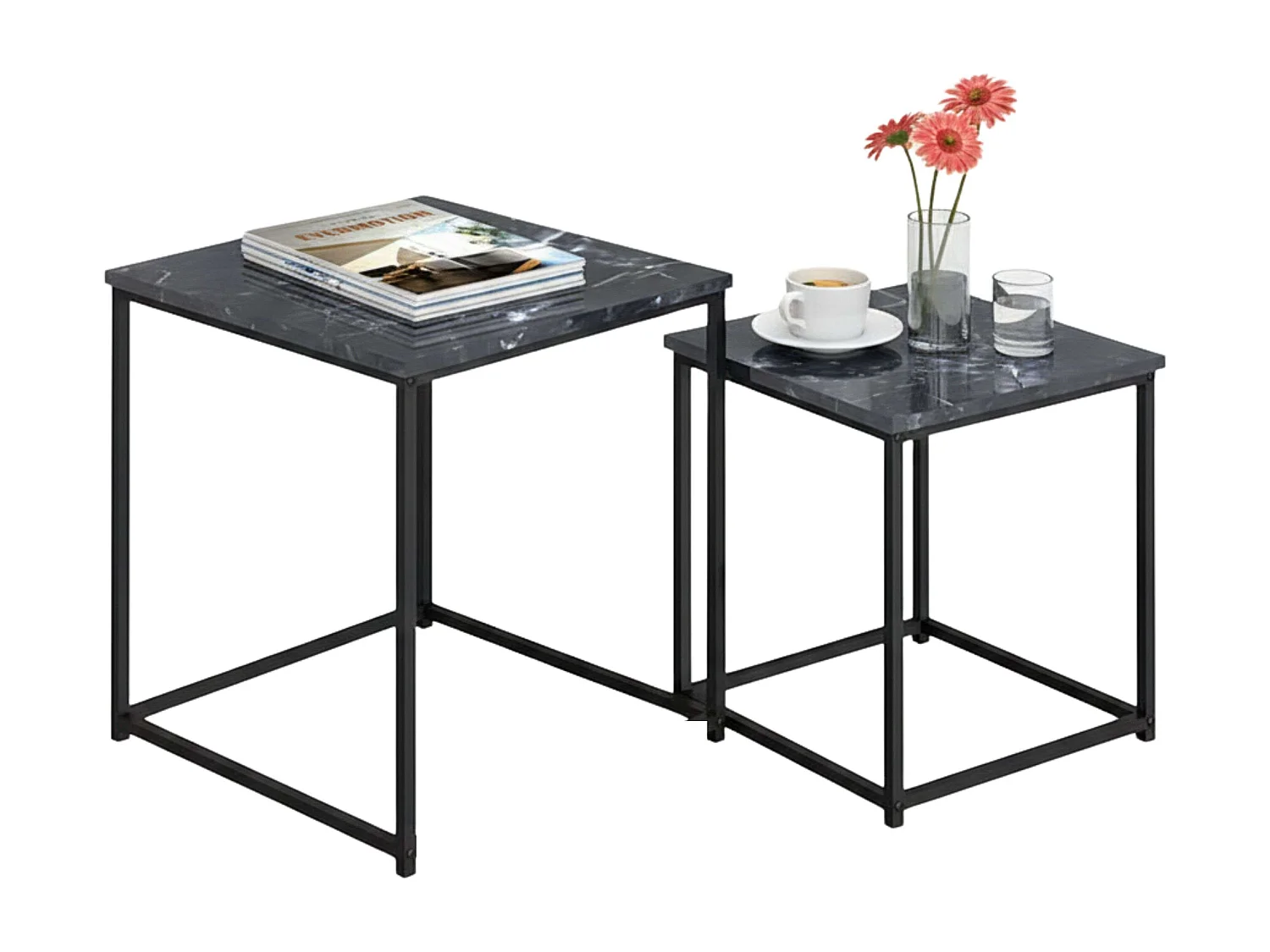 Mesas centro auxiliares 2 niveles negro y gris 40x50x40 cm y 35x45x35 cm