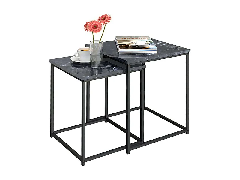 Mesas centro auxiliares 2 niveles negro y gris 40x50x40 cm y 35x45x35 cm