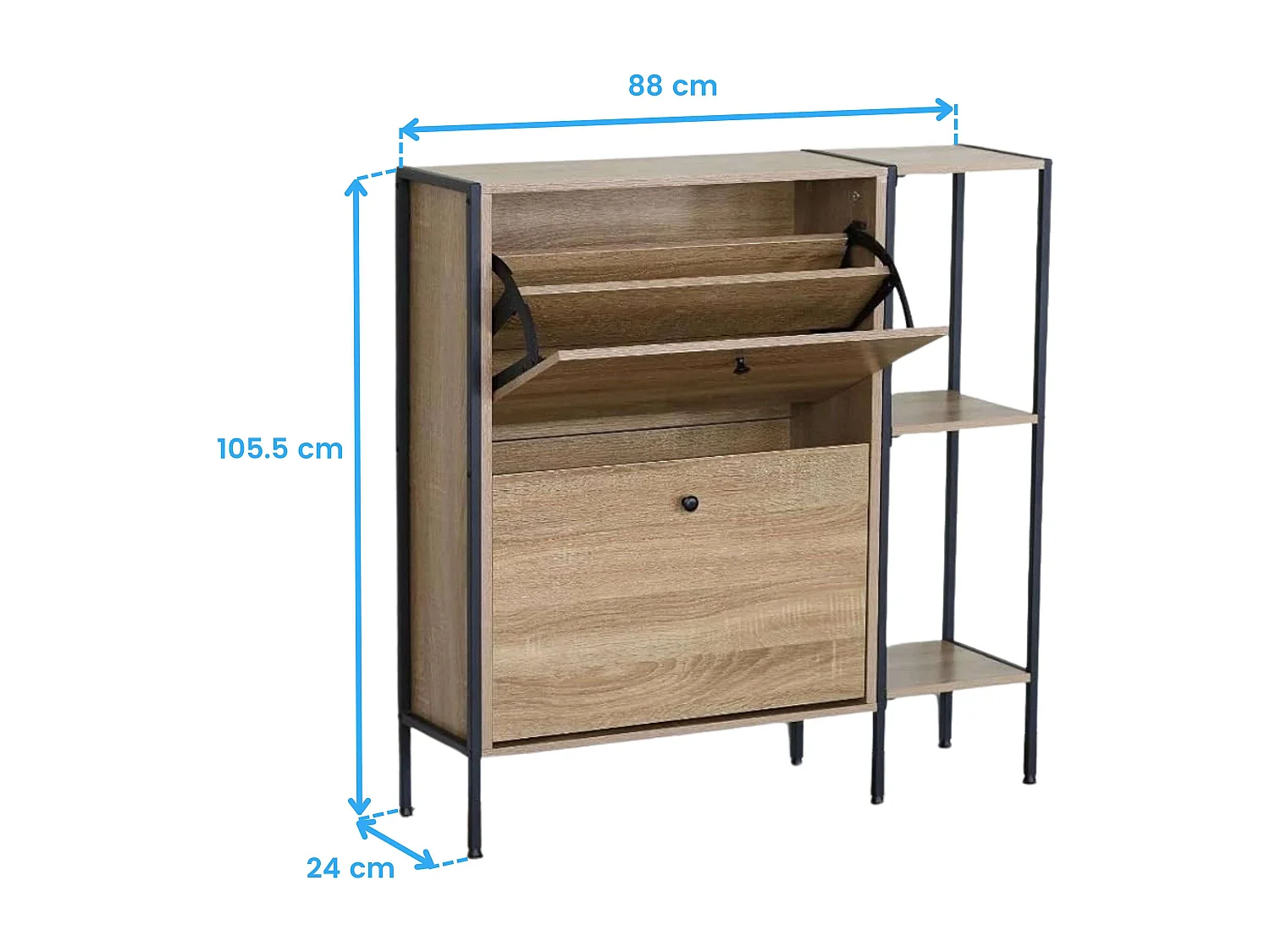 Zapatero recibidor 2 puertas y estantes roble cambrian-negro 88x105.5x24 cm