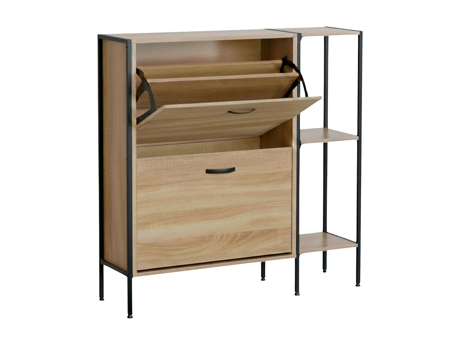 Sapateira de corredor com 2 portas e prateleiras, carvalho cambriano-preto, 88x105,5x24 cm