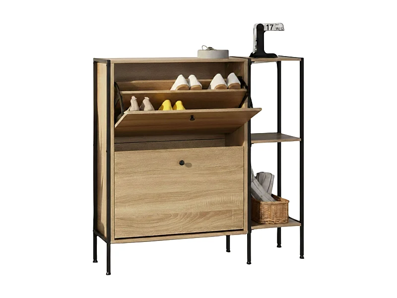 Zapatero recibidor 2 puertas y estantes roble cambrian-negro 88x105.5x24 cm
