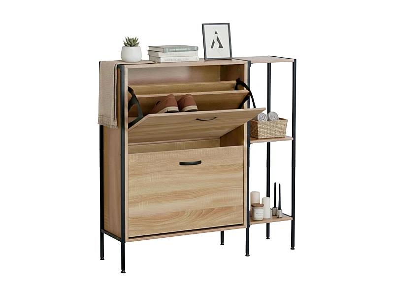 Zapatero recibidor 2 puertas y estantes roble cambrian-negro 88x105.5x24 cm