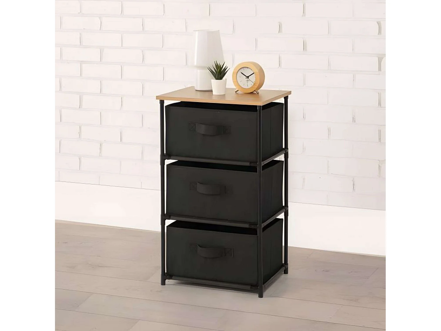 Cajonera de armario auxiliar 3 cajones madera claro/negro 40x68x30 cm