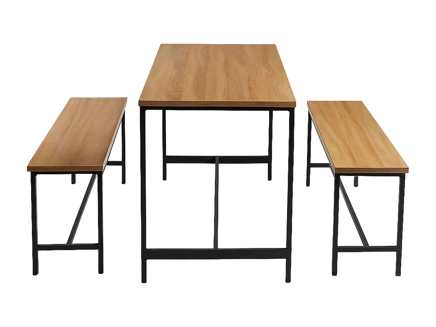 Mesa cocina fija + 2 bancos roble cambrian/negro melamina metal 110x75x60 cm