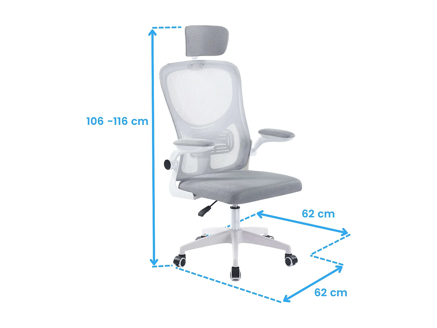 Silla escritorio Admis estudio reposacabezas blanco y gris 106/116x62x62 cm