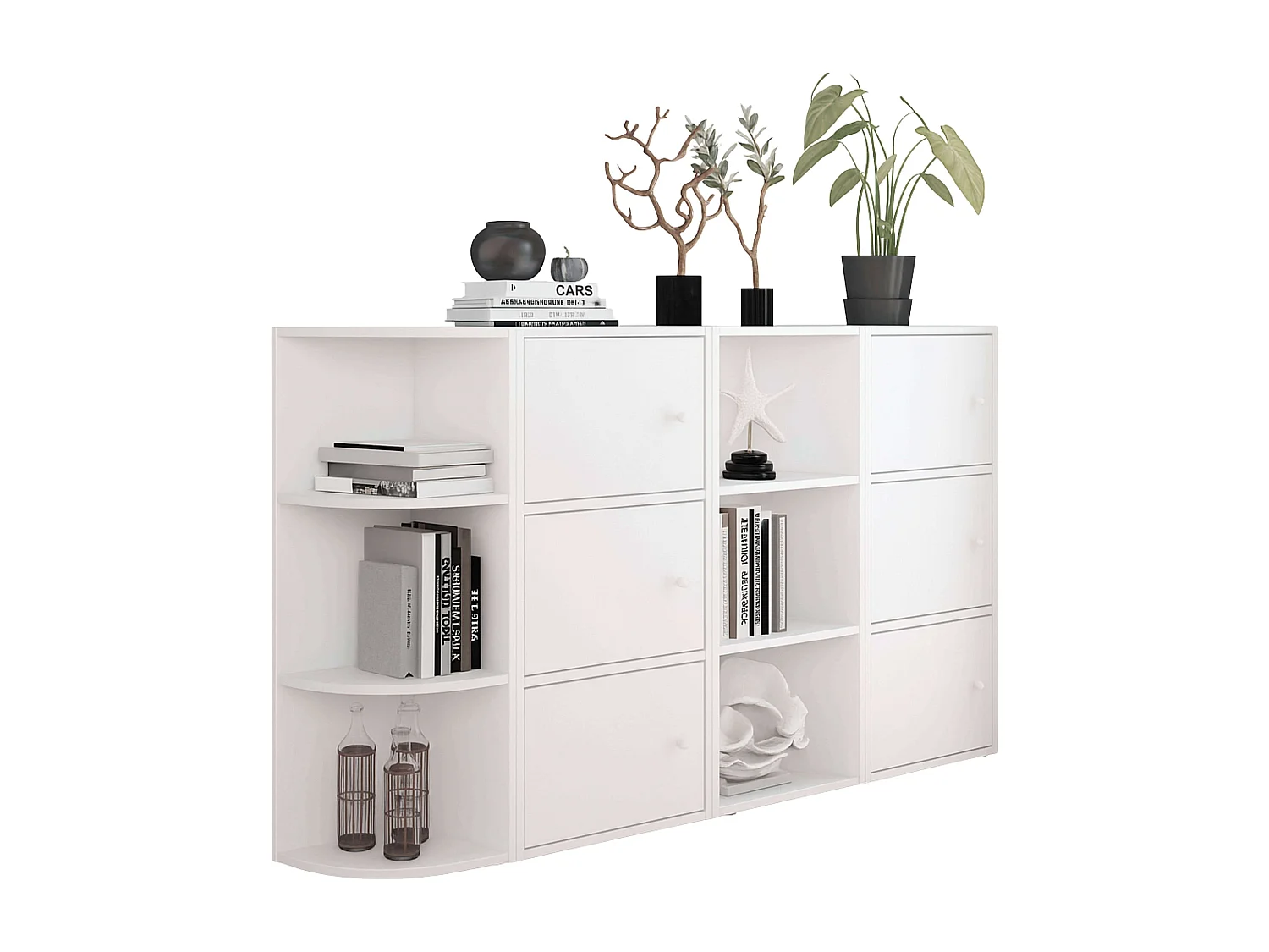 Aparador de sala Plea com 2 armários e 3 portas, branco fosco, 92 x 155 x 29 cm