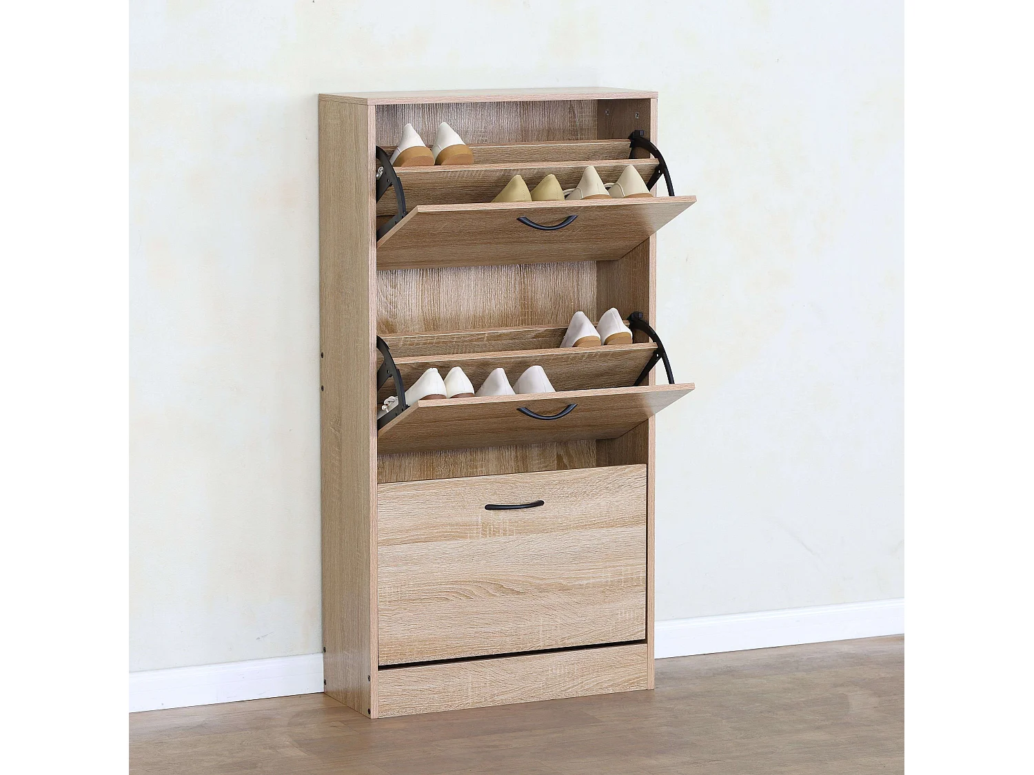 Zapatero Sete 3 puertas roble cambrian roble sonoma y madera claro 18 pares