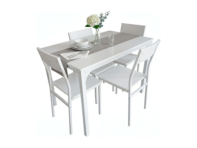 Conjunto de comedor blanco (mesa + 4 sillas) mesa 110x76x70 cm en melamina