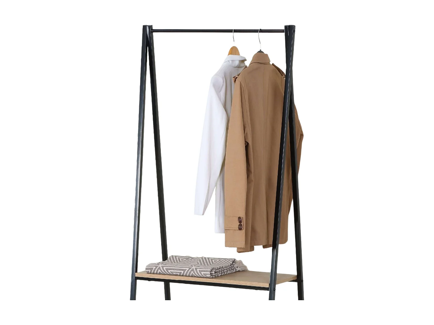 Cabideiro com 2 prateleiras, melamina e metal carvalho preto cambriano, 64x150x40 cm