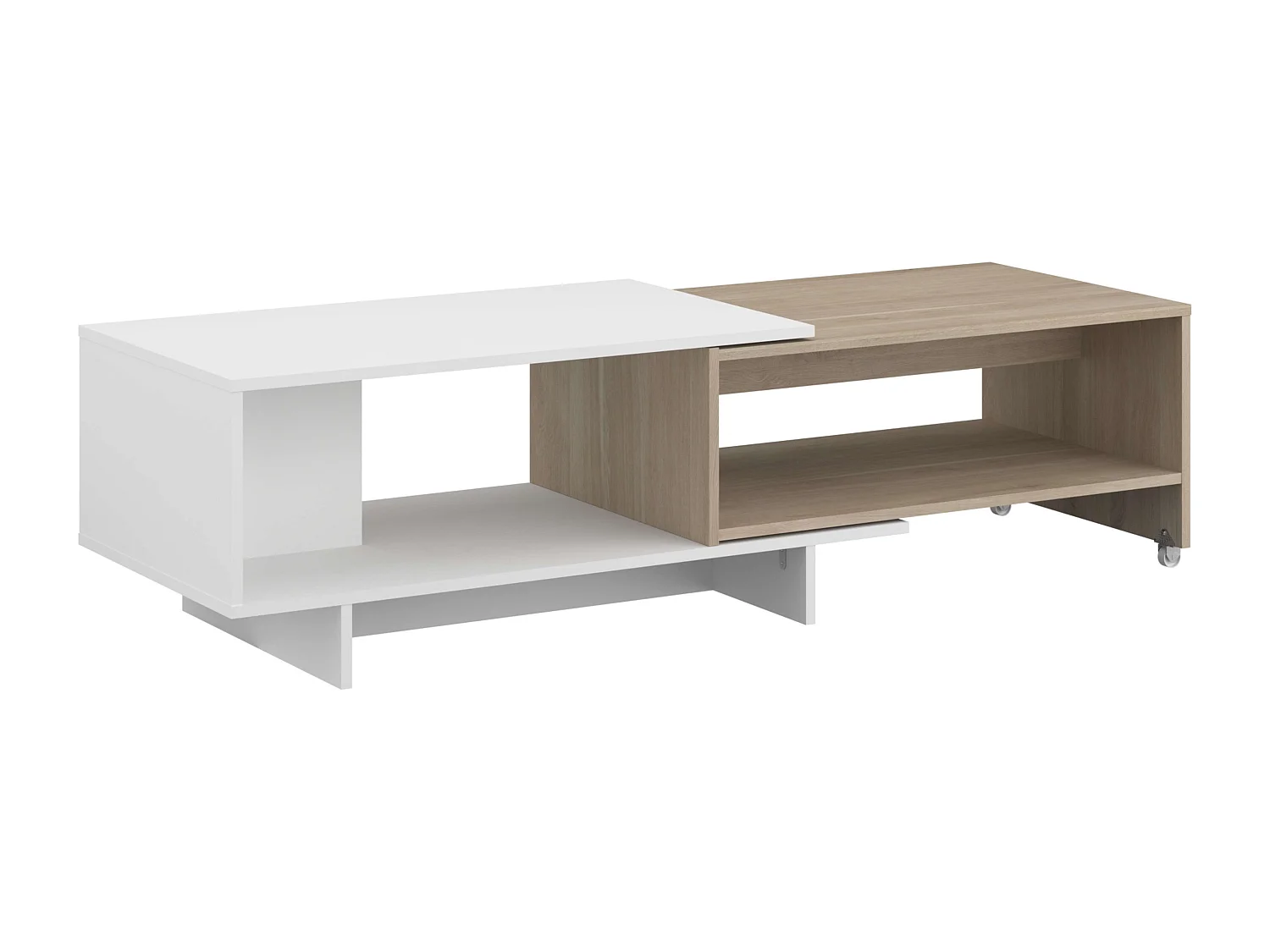 Conjunto de sala de estar em branco e madeira clara (rack para TV + aparador + mesa de centro Lugo)