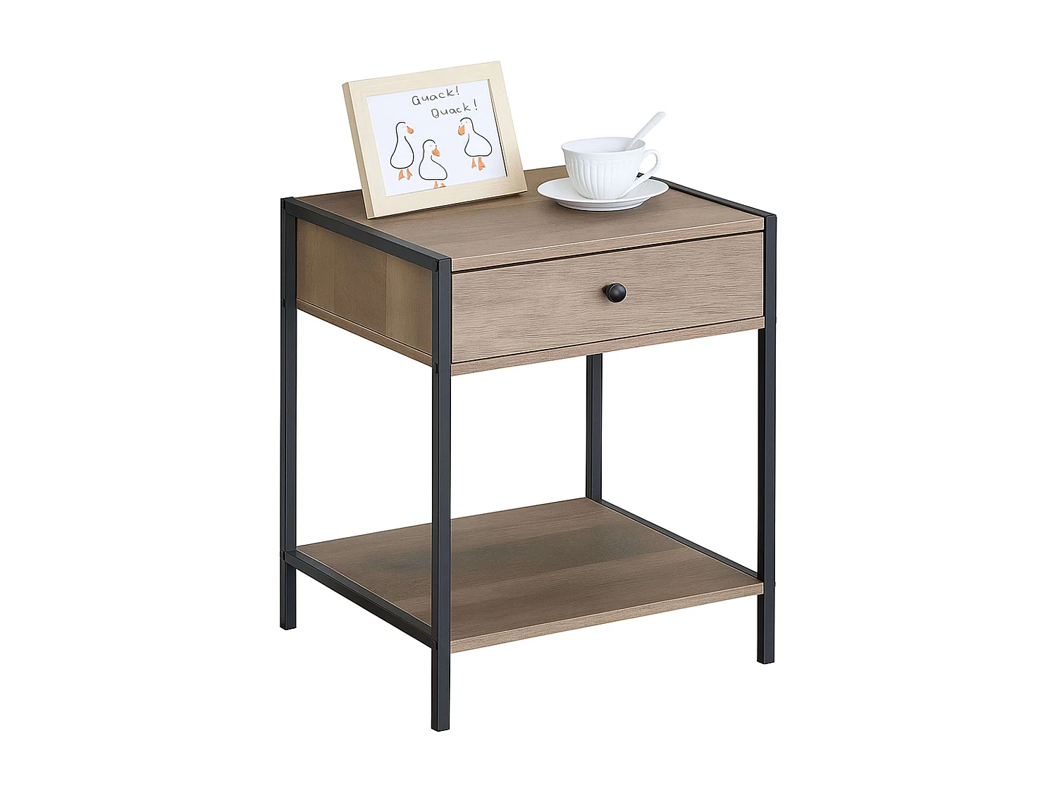 Mesita noche c/cajón y estante roble cambrian y negro 40x50 cm