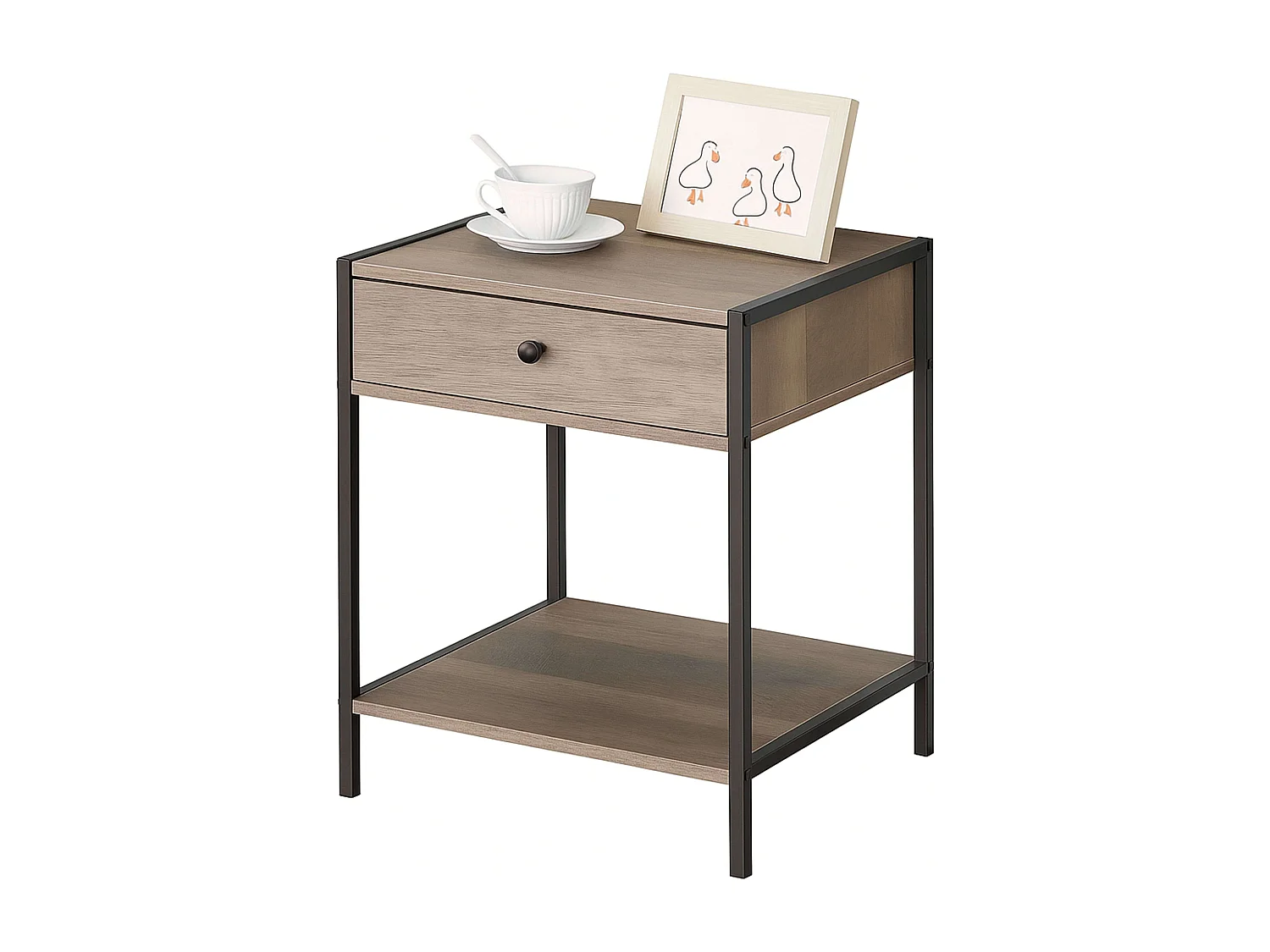 Mesita noche c/cajón y estante roble cambrian y negro 40x50 cm
