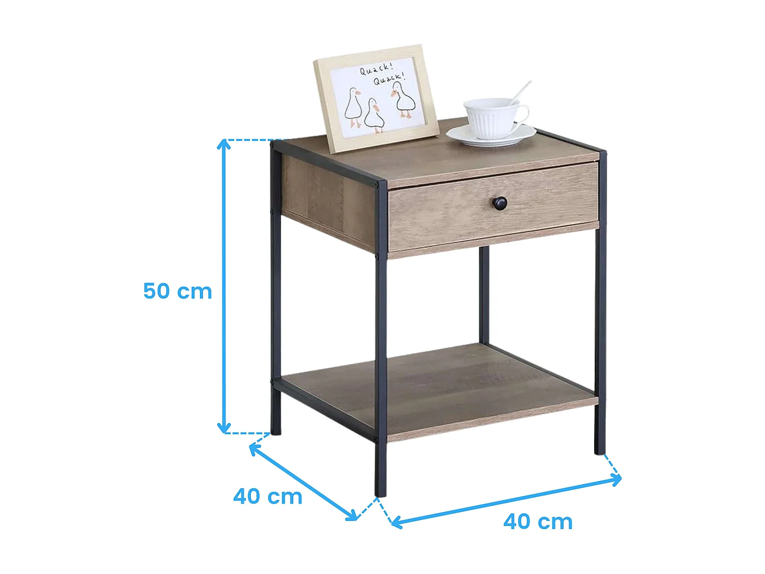 Mesita noche c/cajón y estante roble cambrian y negro 40x50 cm
