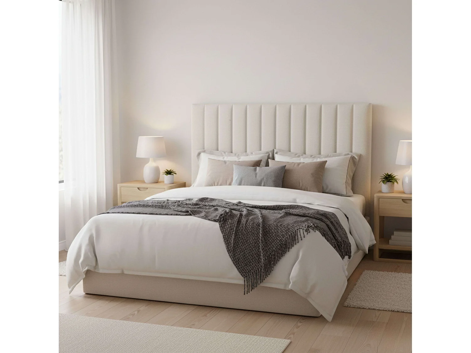 Cabecero Bursa tapizado beige 165x120x8 cm poliéster no desenfundable