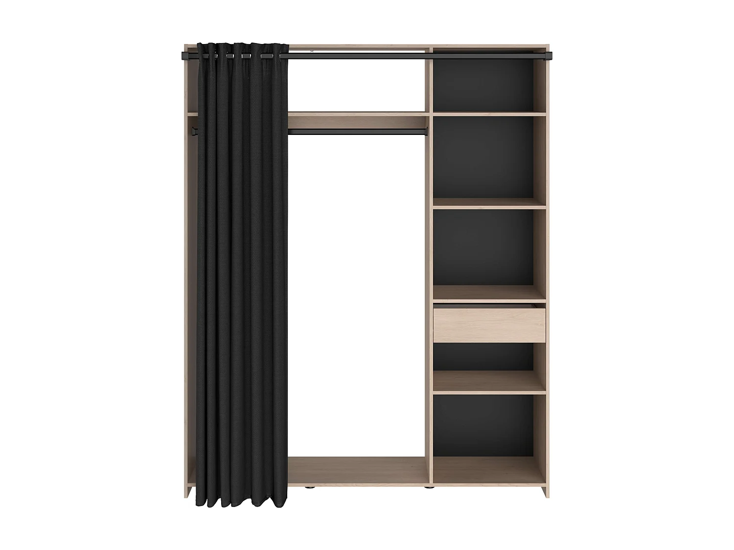 Vestidor Dark melamina 6 nichos barra colgar cortina 200x161x40 cm