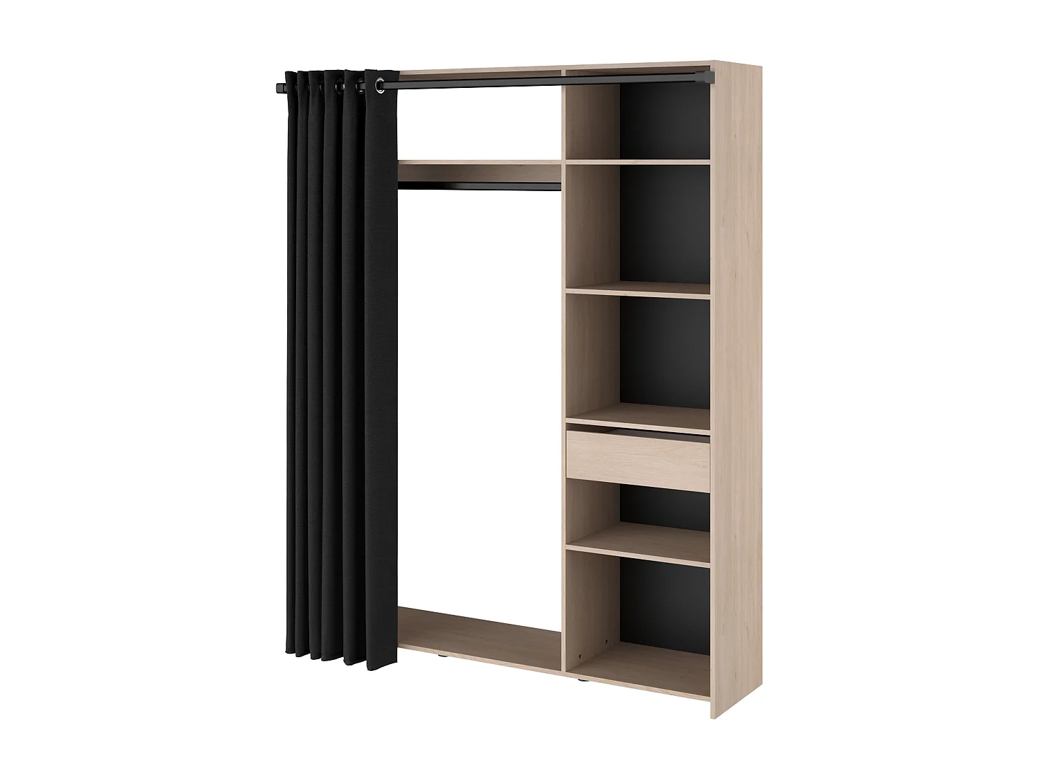 Vestidor Dark melamina 6 nichos barra colgar cortina 200x161x40 cm