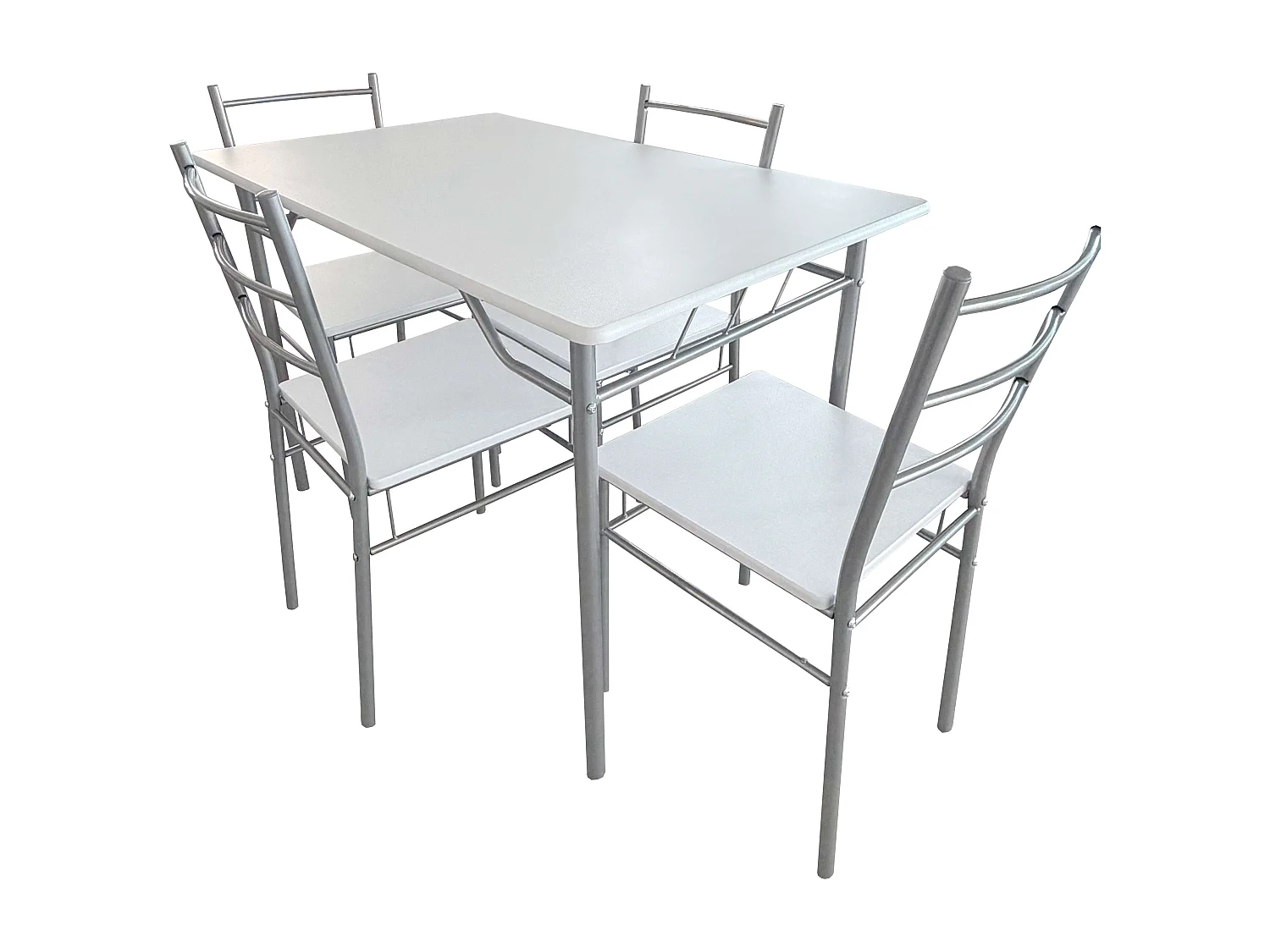 Conjunto de cozinha branco e cinza (mesa 110x76x70 cm e 4 cadeiras) em melamina.