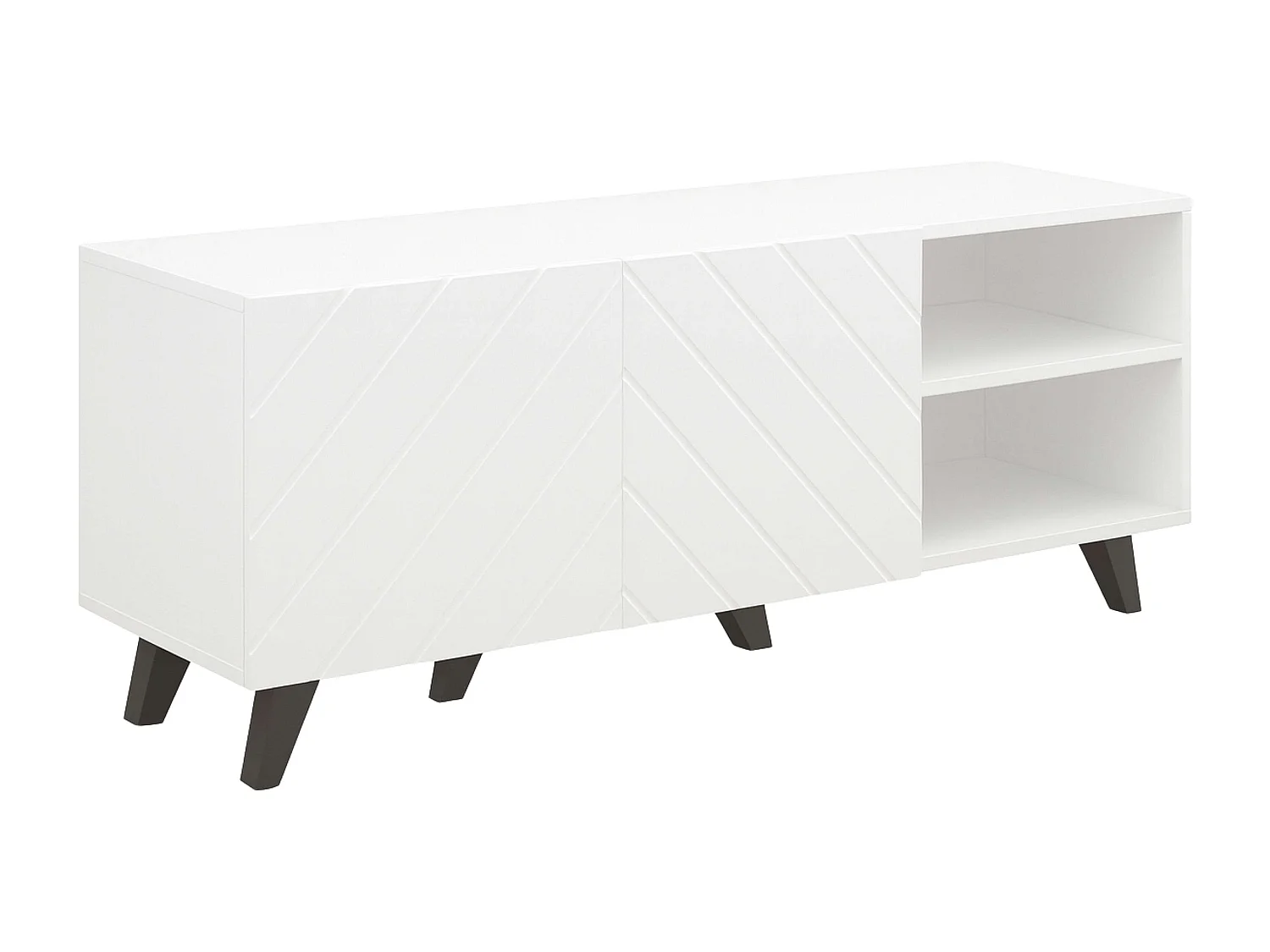 Mueble tv Josi salón melamina 2 puertas abatibles blanco brillo y negro