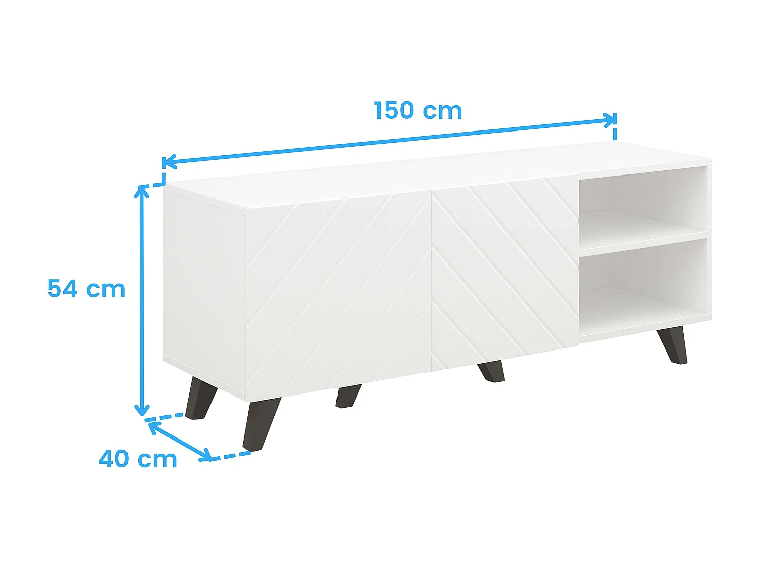 Mueble tv Josi salón melamina 2 puertas abatibles blanco brillo y negro
