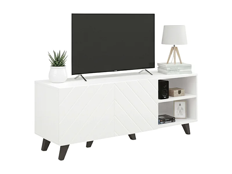 Mueble tv Josi salón melamina 2 puertas abatibles blanco brillo y negro