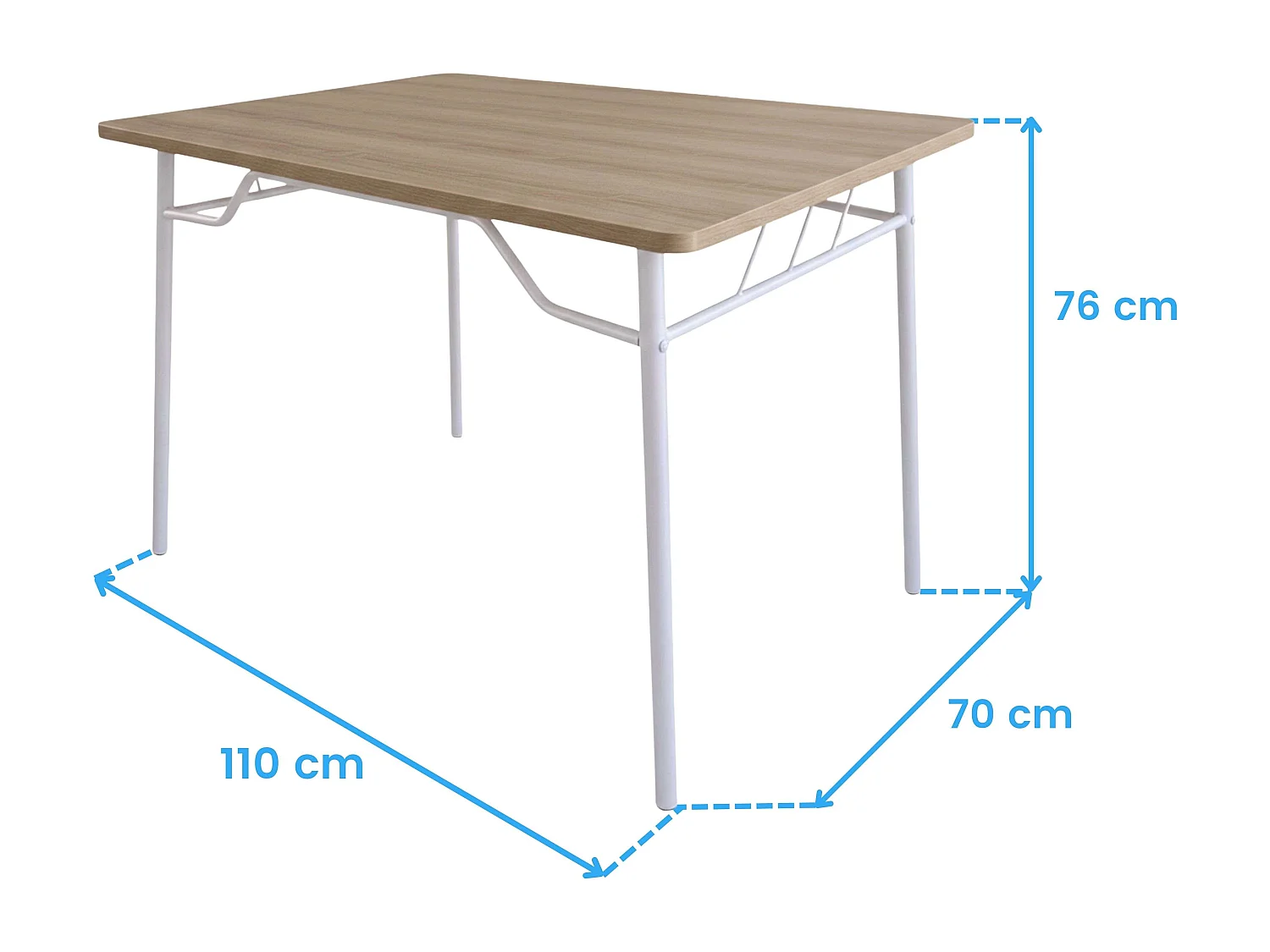 Conjunto cocina en melamina blanco y roble sonoma (mesa 110x76x70 cm y 4 sillas)