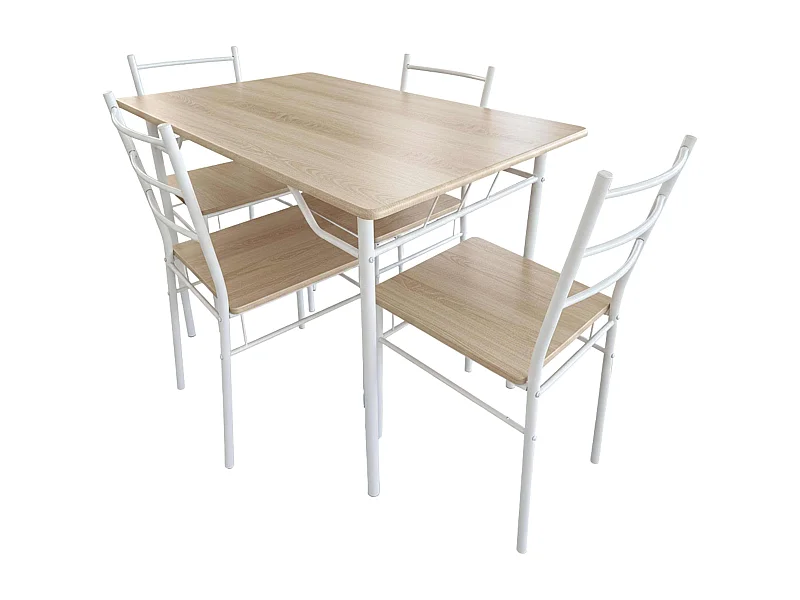 Conjunto cocina en melamina blanco y roble sonoma (mesa 110x76x70 cm y 4 sillas)