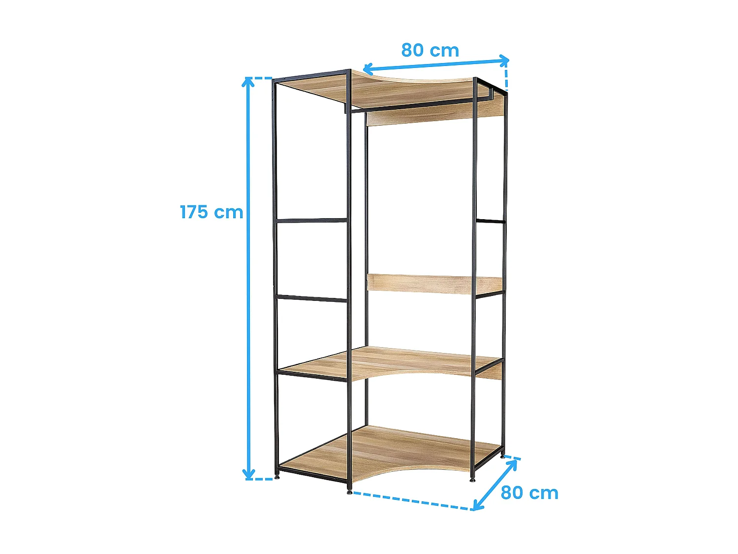 Vestidor esquinero 2 estantes 1 barra roble cambrian/negro 80x175 cm
