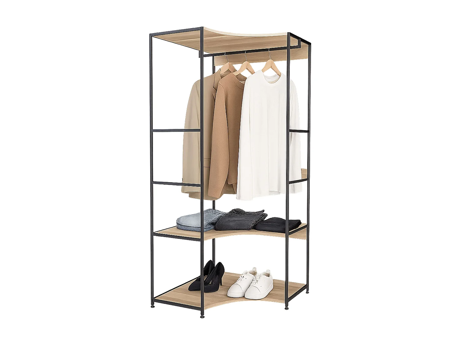 Vestidor esquinero 2 estantes 1 barra roble cambrian/negro 80x175 cm