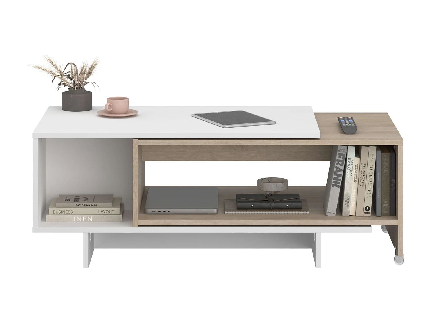 Mesa de centro Lugo tapa deslizante y telescópico blanco y roble japonés