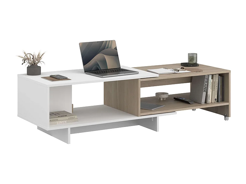 Mesa de centro Lugo tapa deslizante y telescópico blanco y roble japonés