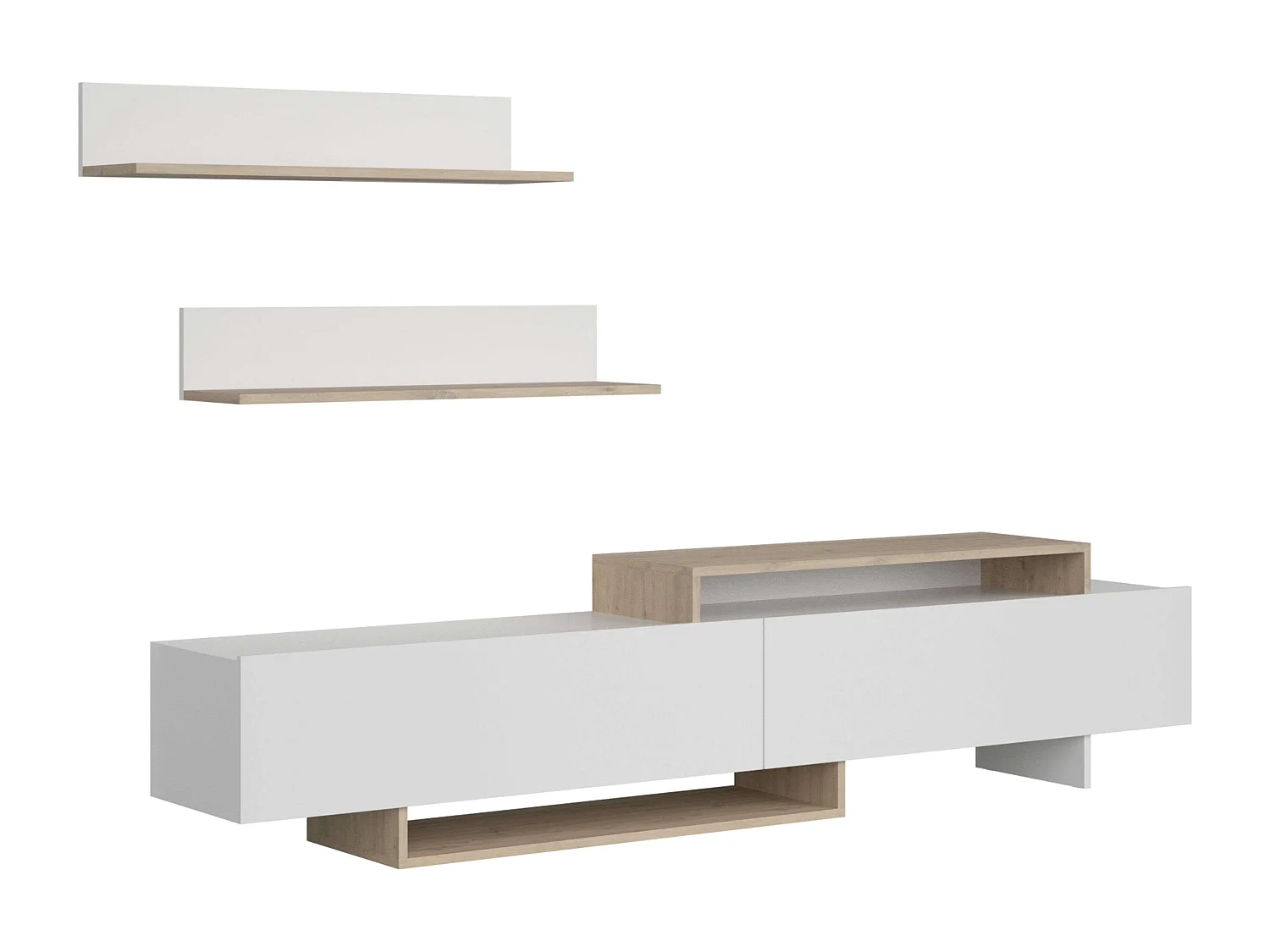 Mueble tv Orlis 2 puertas 2 estantes blanco mate roble artisan 200x46x33 cm