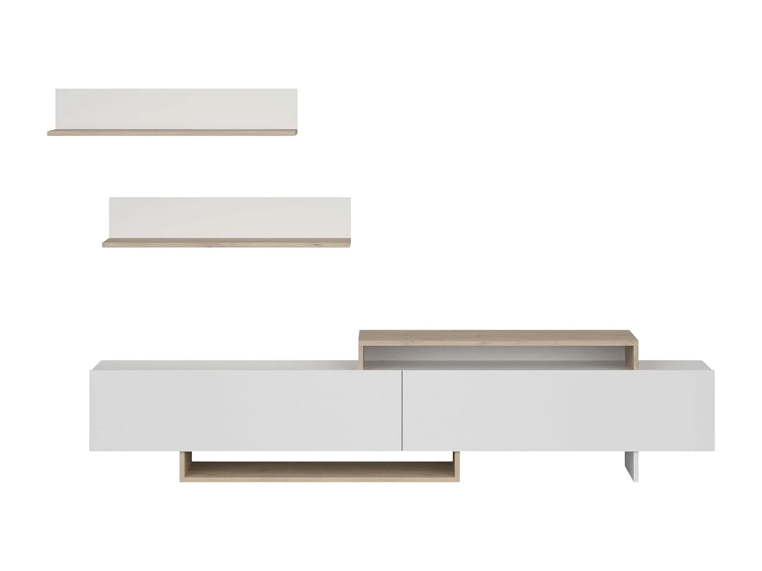 Mueble tv Orlis 2 puertas 2 estantes blanco mate roble artisan 200x46x33 cm