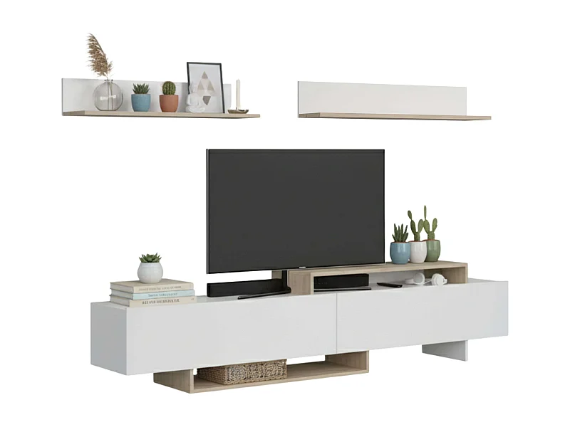 Mueble tv Orlis 2 puertas 2 estantes blanco mate roble artisan 200x46x33 cm