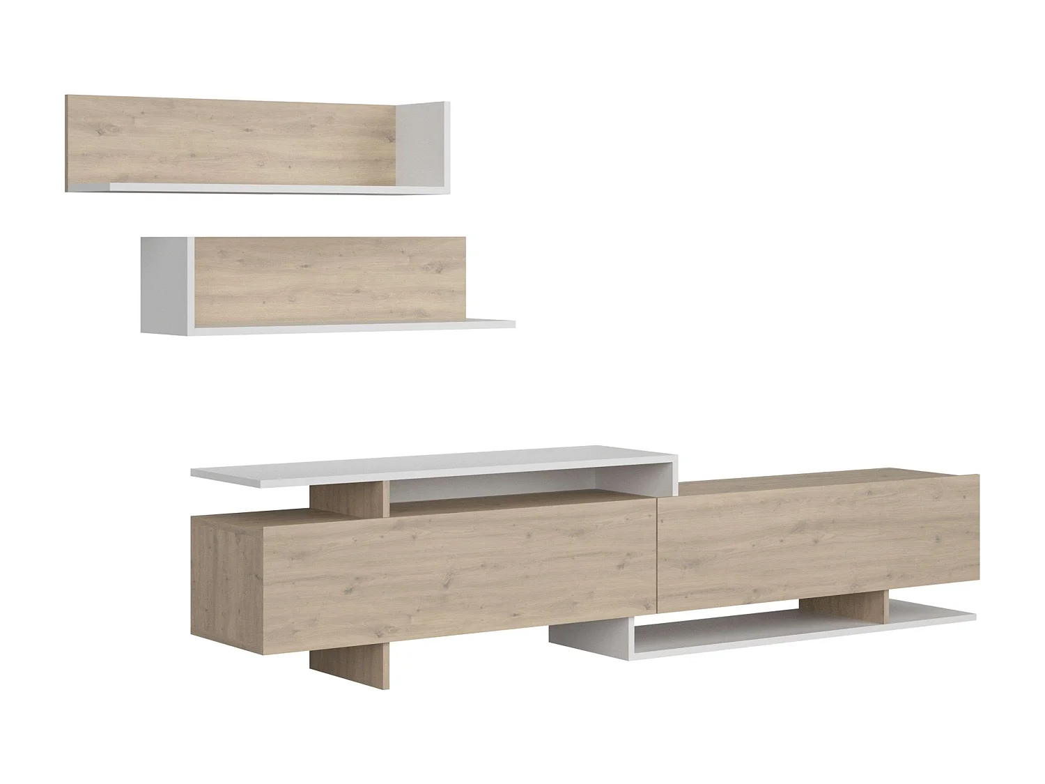 Mueble tv Orlis 2 puertas abatibles roble artisan blanco mate 46x200x33 cm