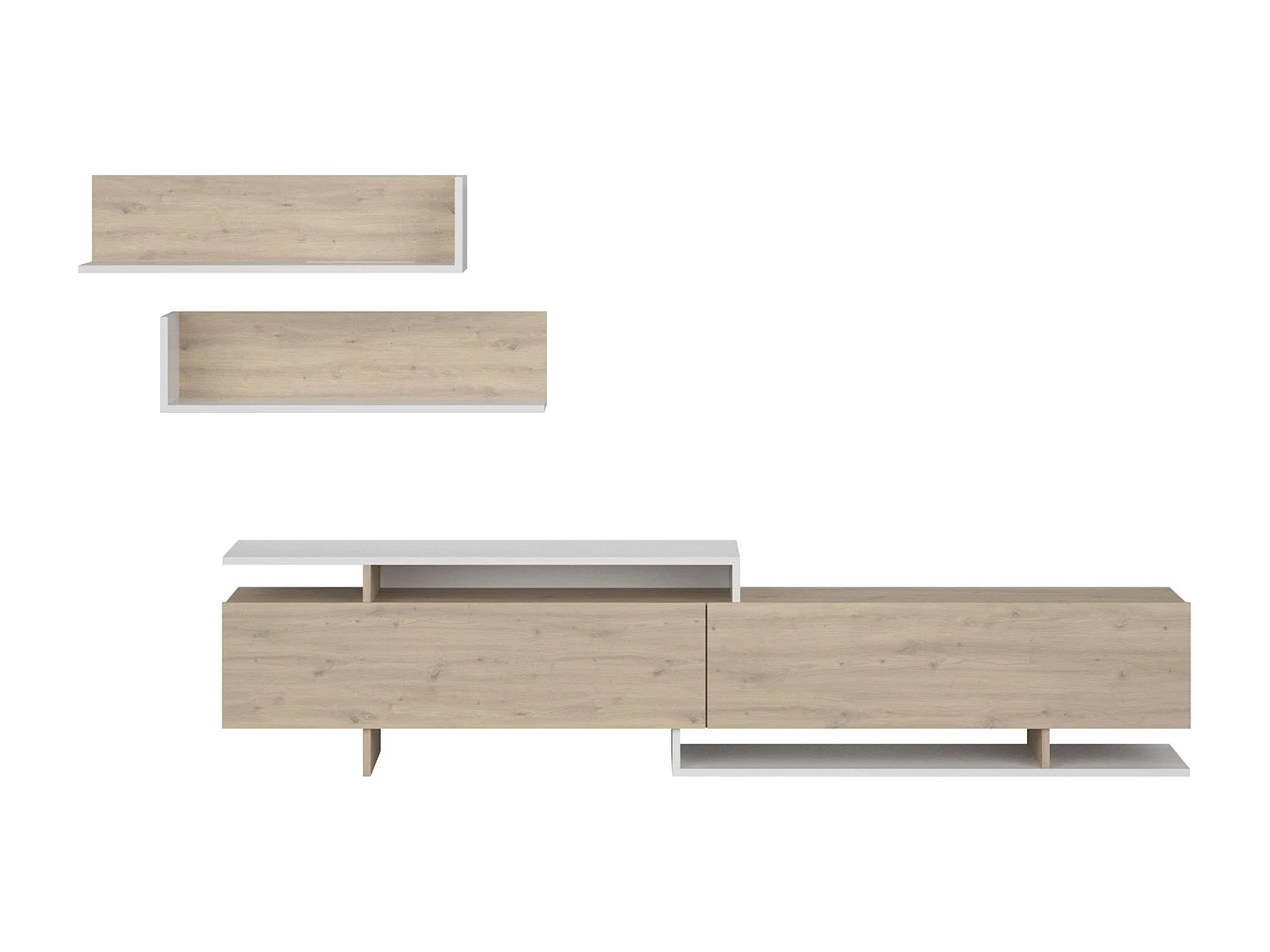 Mueble tv Orlis 2 puertas abatibles roble artisan blanco mate 46x200x33 cm