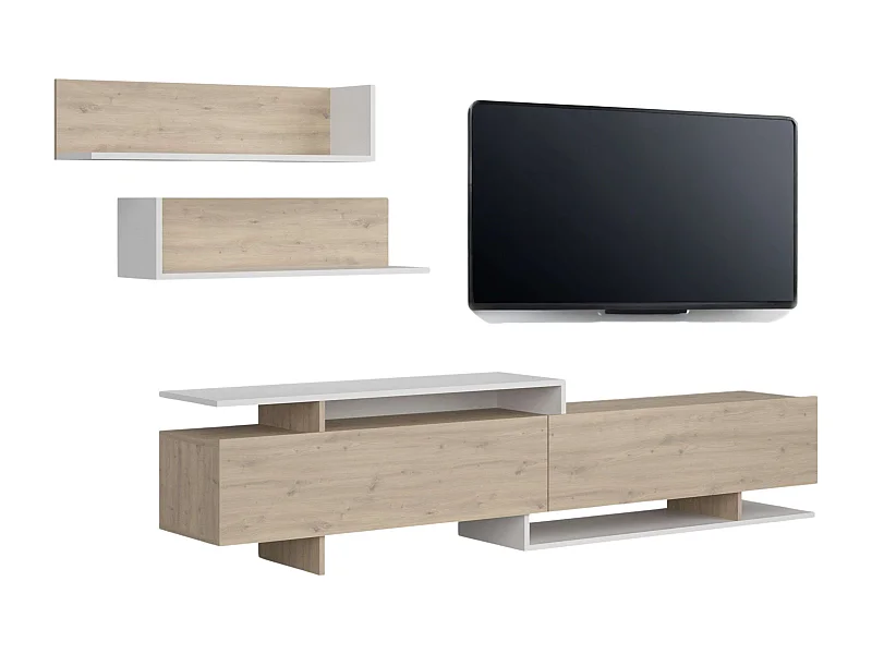 Mueble tv Orlis 2 puertas abatibles roble artisan blanco mate 46x200x33 cm