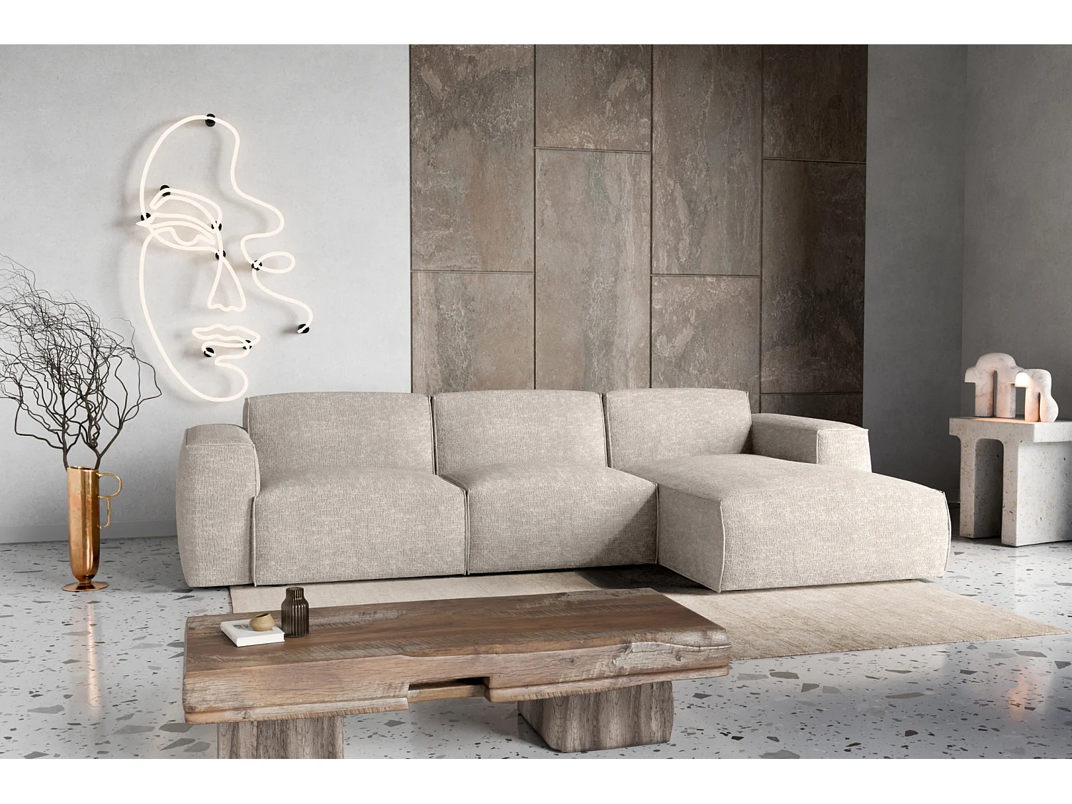 Divano letto angolare destro con vano contenitore Hudson in beige del produttore - VINOTTI