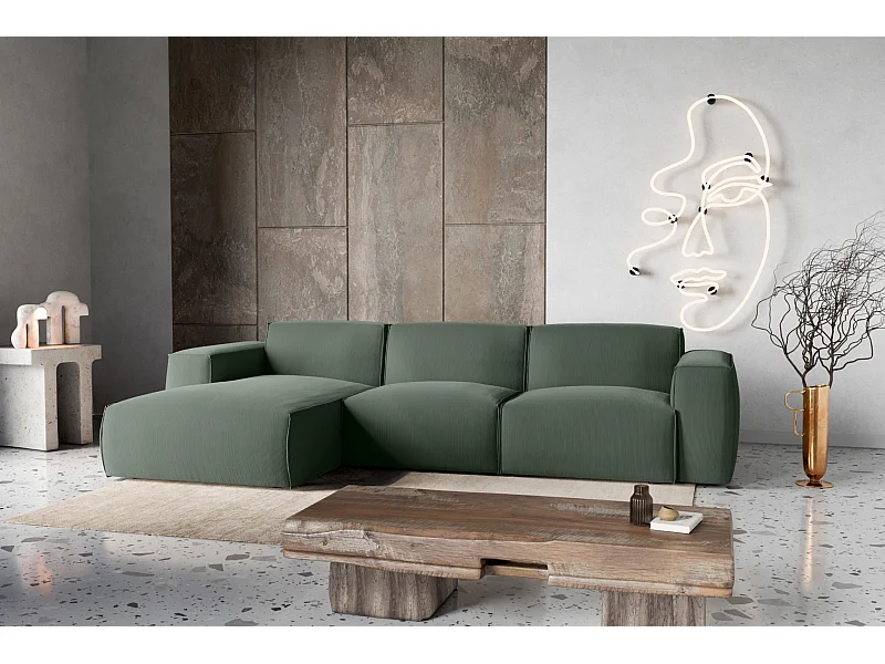 Canapé d'Angle gauche avec fonction de couchage Hudson coffre en vert bouteille du fabricant -VINOTTI