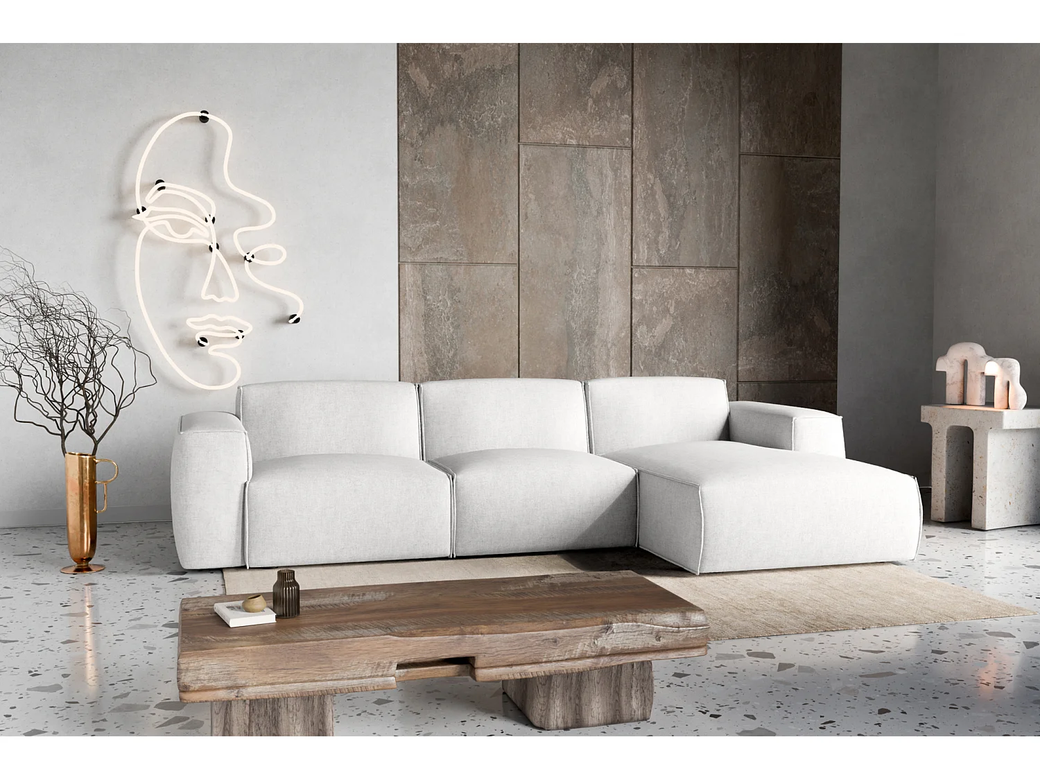 Divano letto angolare destro con vano contenitore Como in grigio chiaro del produttore - VINOTTI