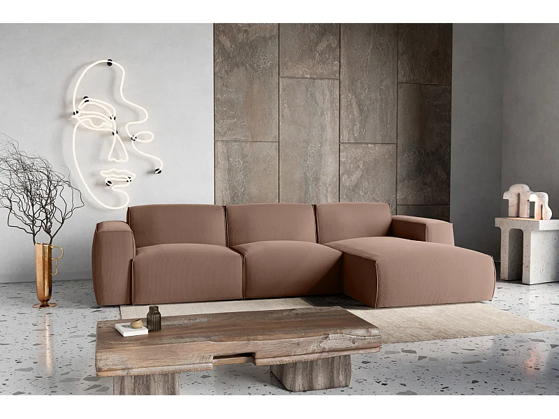 Divano letto angolare destro con vano contenitore Hudson in marrone cioccolato del produttore - VINOTTI